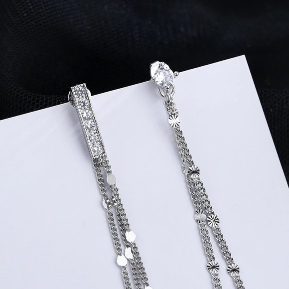 *NEW 925 Sterling Silver Diamond Chain Earrings - Picture 9 of 10